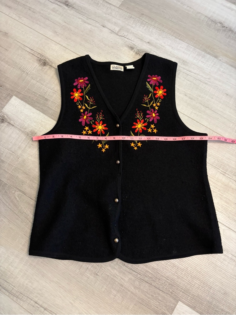Vintage Claasic Elements Embroidered Wool Sweater Vest Cottagecore Boho Size L - Picture 6 of 10